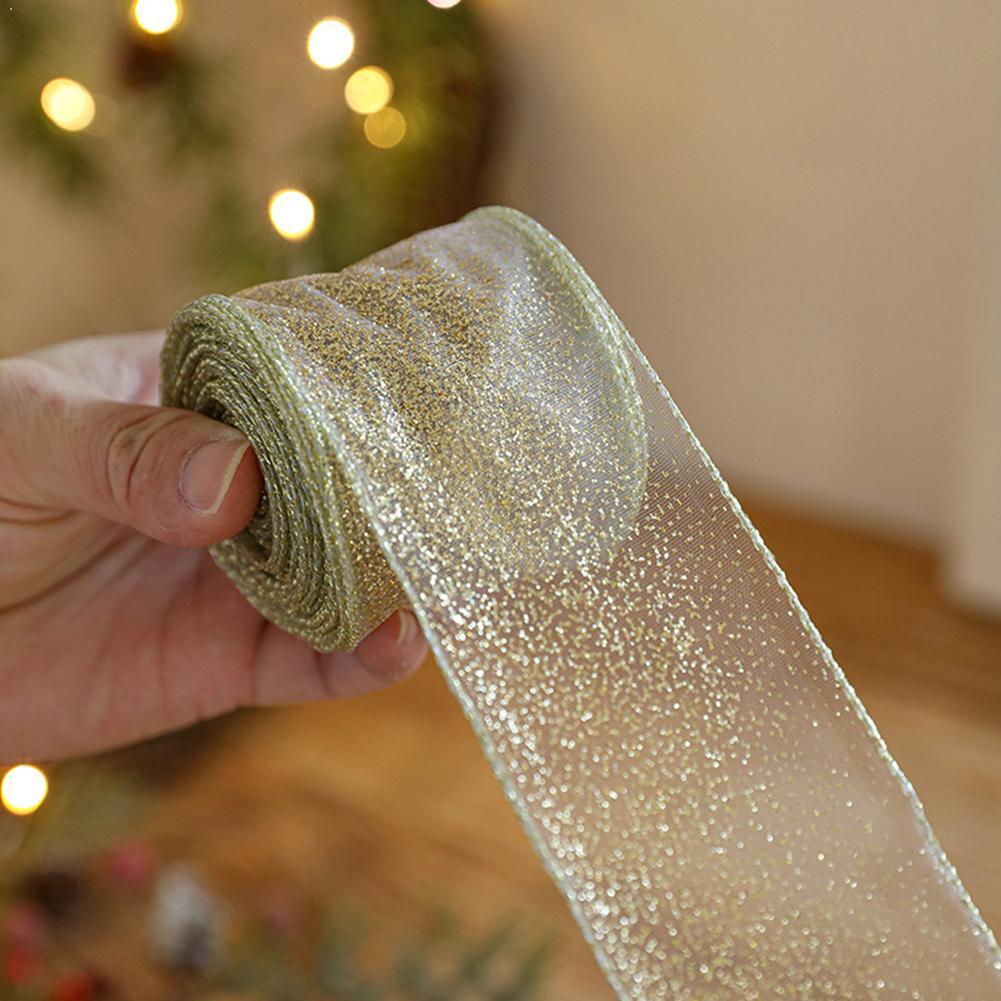 Ribbon Bow Gift - 2 м 2027 Рождественская лента золотисто-серебристо-шампанского