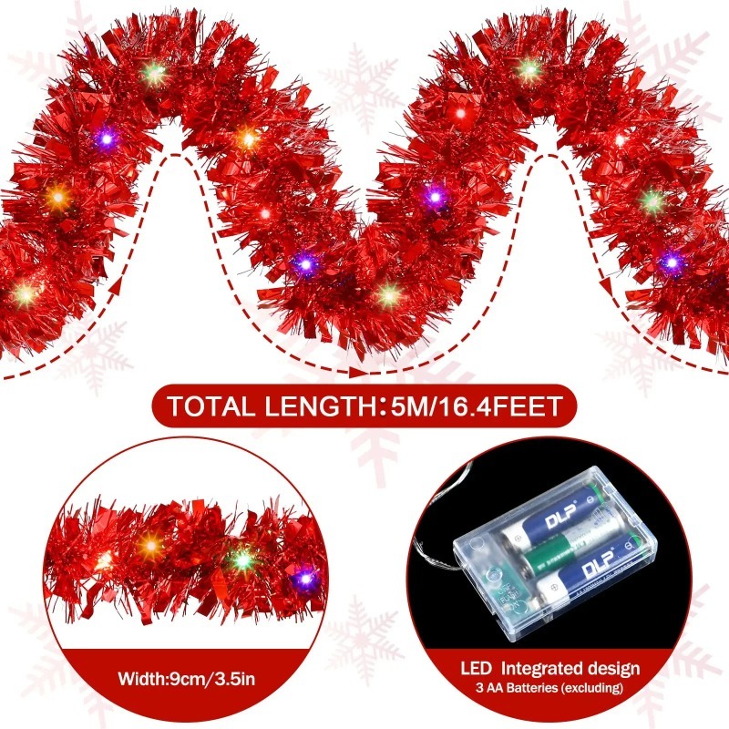 Tinsel Garland Decoration - Гирлянда на батарейках для Рождества, 5