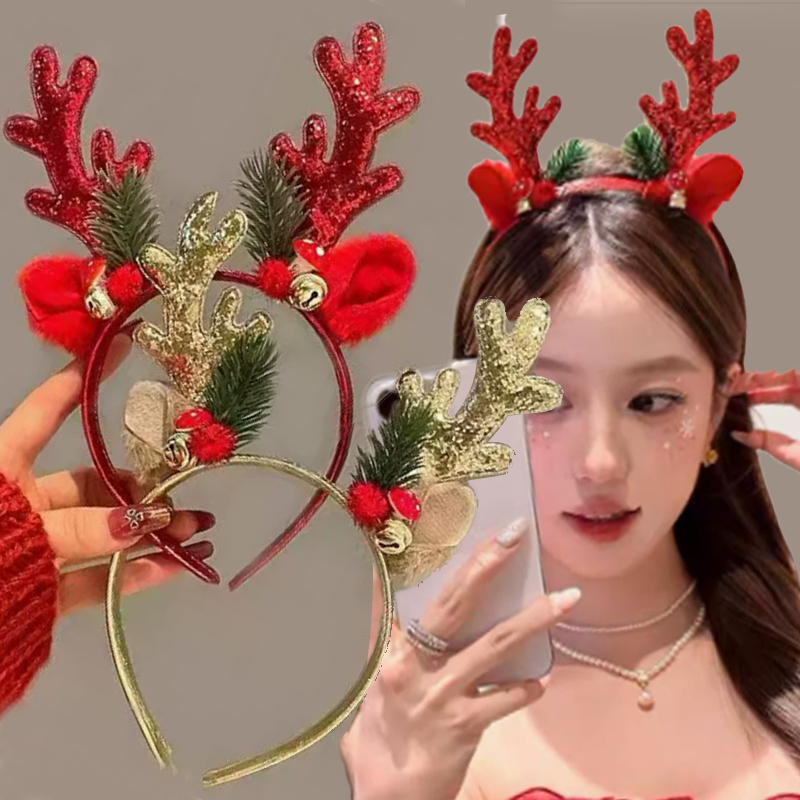 Reindeer Antlers Headband - Рождественский блестящий ободок с оленьими рогами