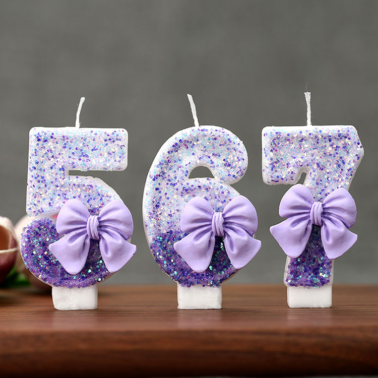Holiday Candle Set - Креативная блестящая градиентная фиолетовая свеча-цифра 0-9